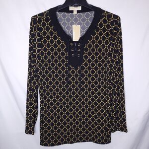 Michael Kors Top XL Black, Gold Chain Link Print NWT